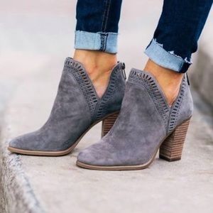 VINCE CAMUTO Fileana Suede Heel Booties Gray